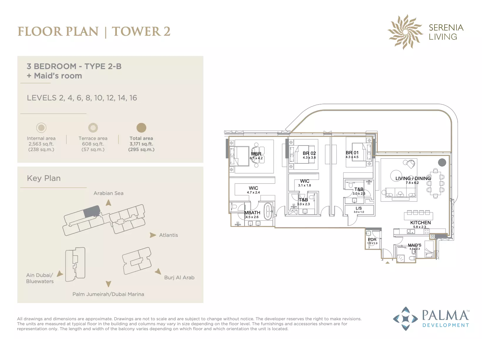Serenia Living - Type 2-B + Maid‚Äôs room Levels Floor Plan