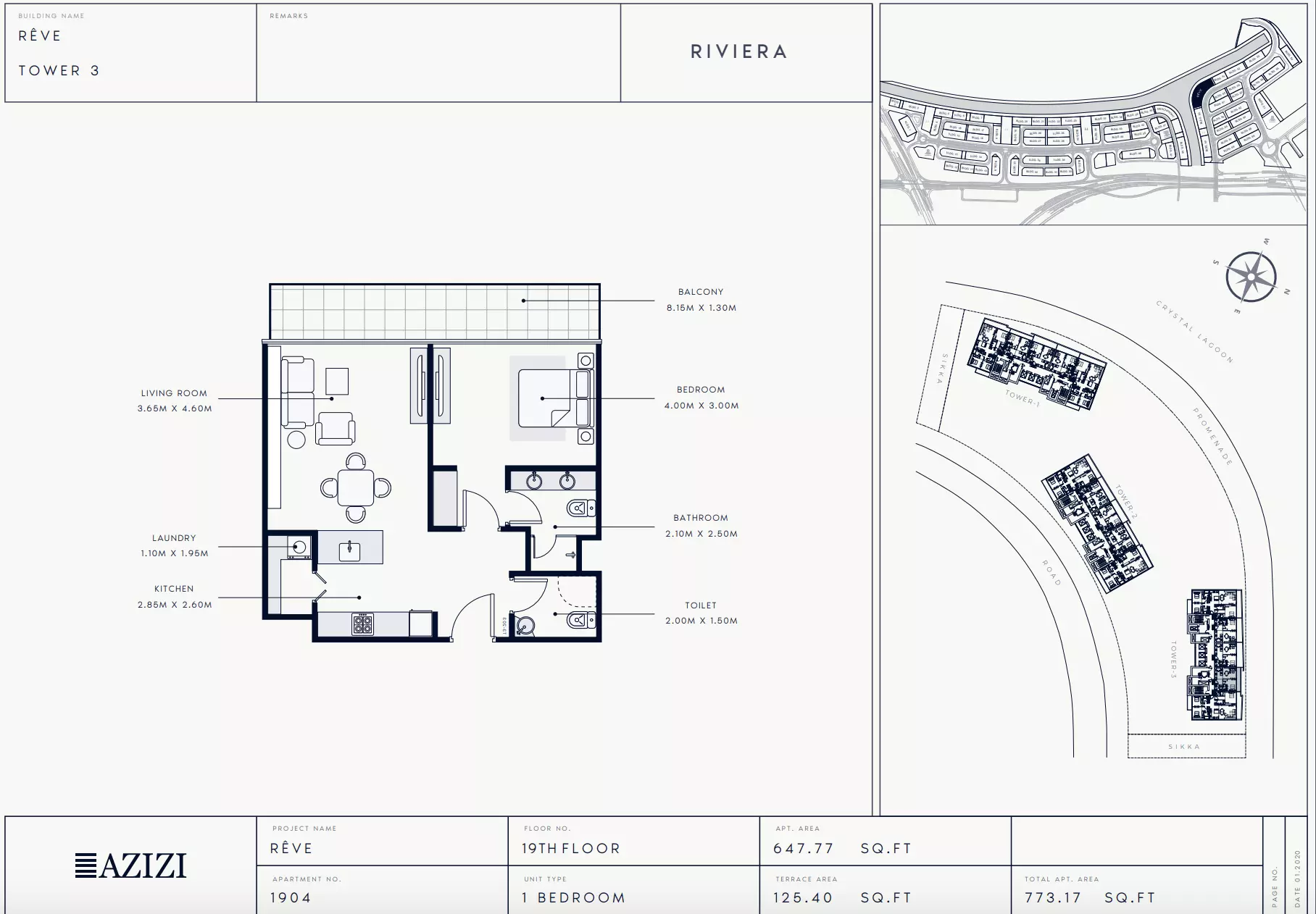 Azizi Riviera Reve Type 1904-Tower 3, 1 bed