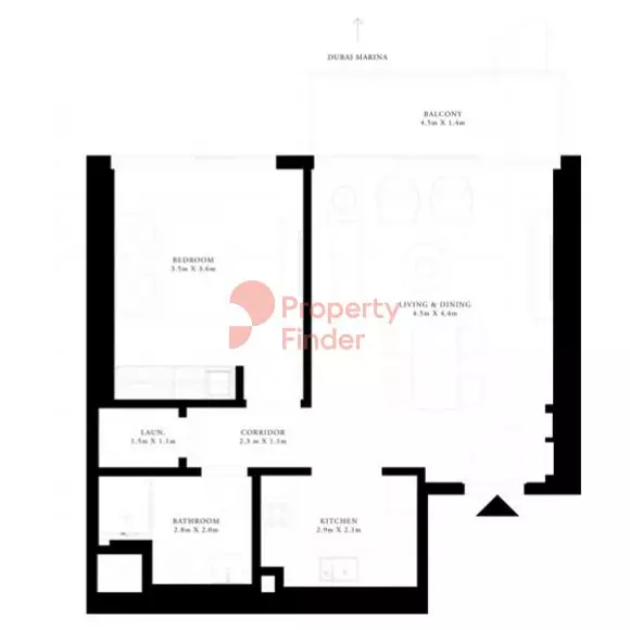Grand Bleu Tower — 1BR floor plan