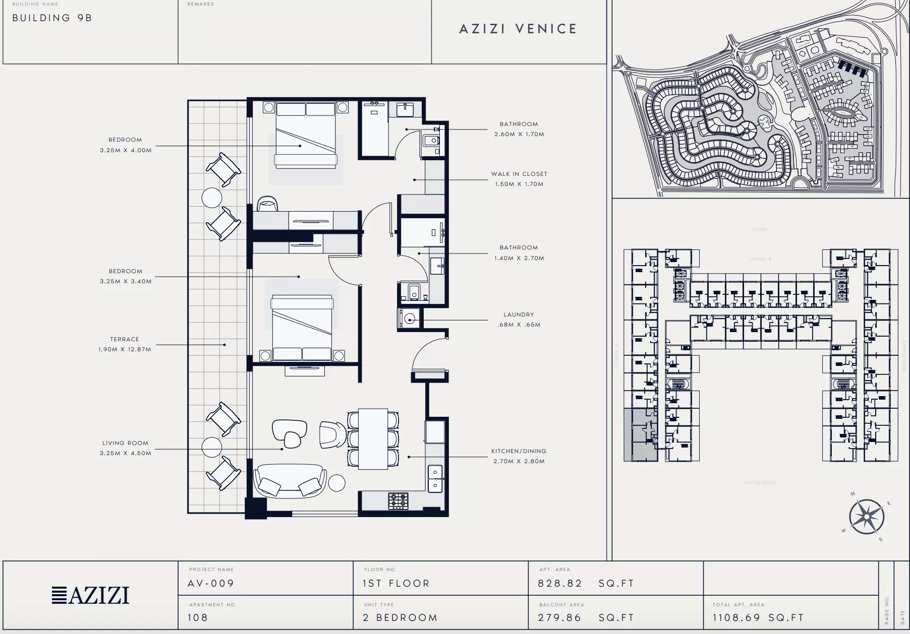 Azizi Venice 9 Type 108-Building B, 2 beds