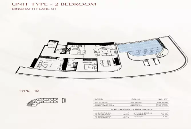 Binghatti Flare 01 — 2BR floor plan