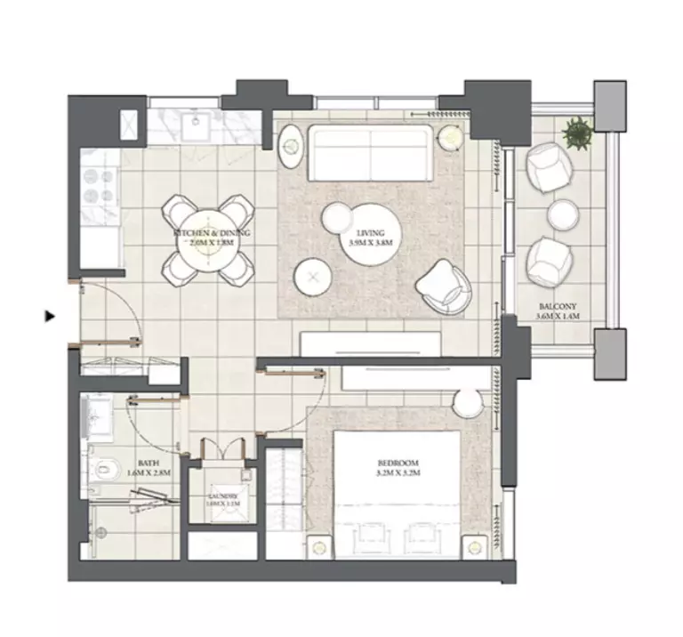 Creek Beach - Savanna-Cedar-Mangrove — 1BR floor plan