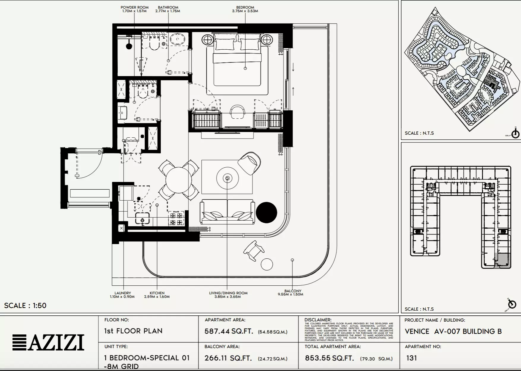 Azizi Venice 7 Type 131-Building B, 1 bed