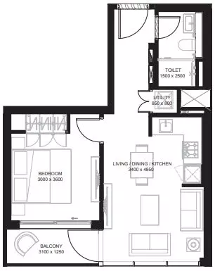 The Crest By Sobha Type B (with balcony) Tower B - 1, 1 bed