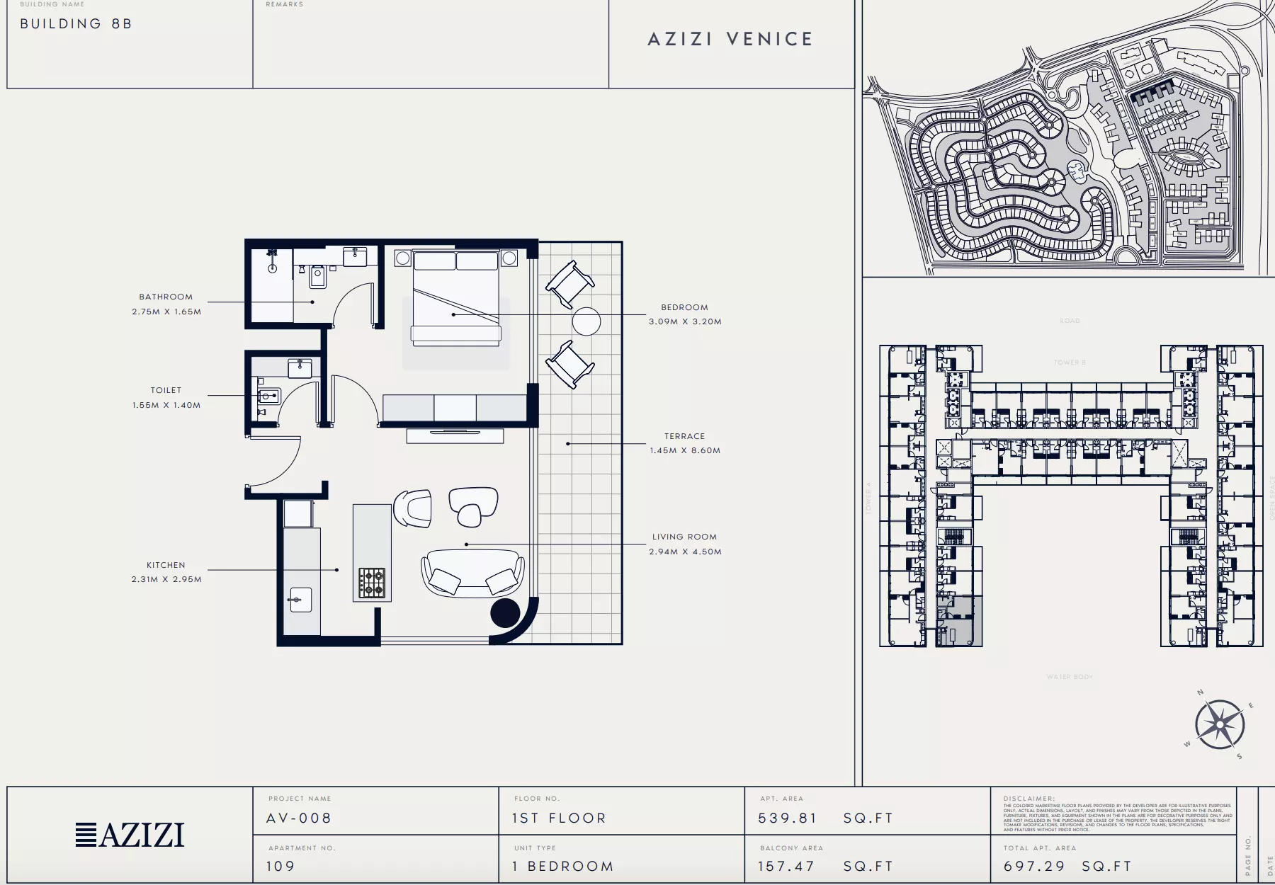 Azizi Venice 8 Type 109-Building B, 1 bed