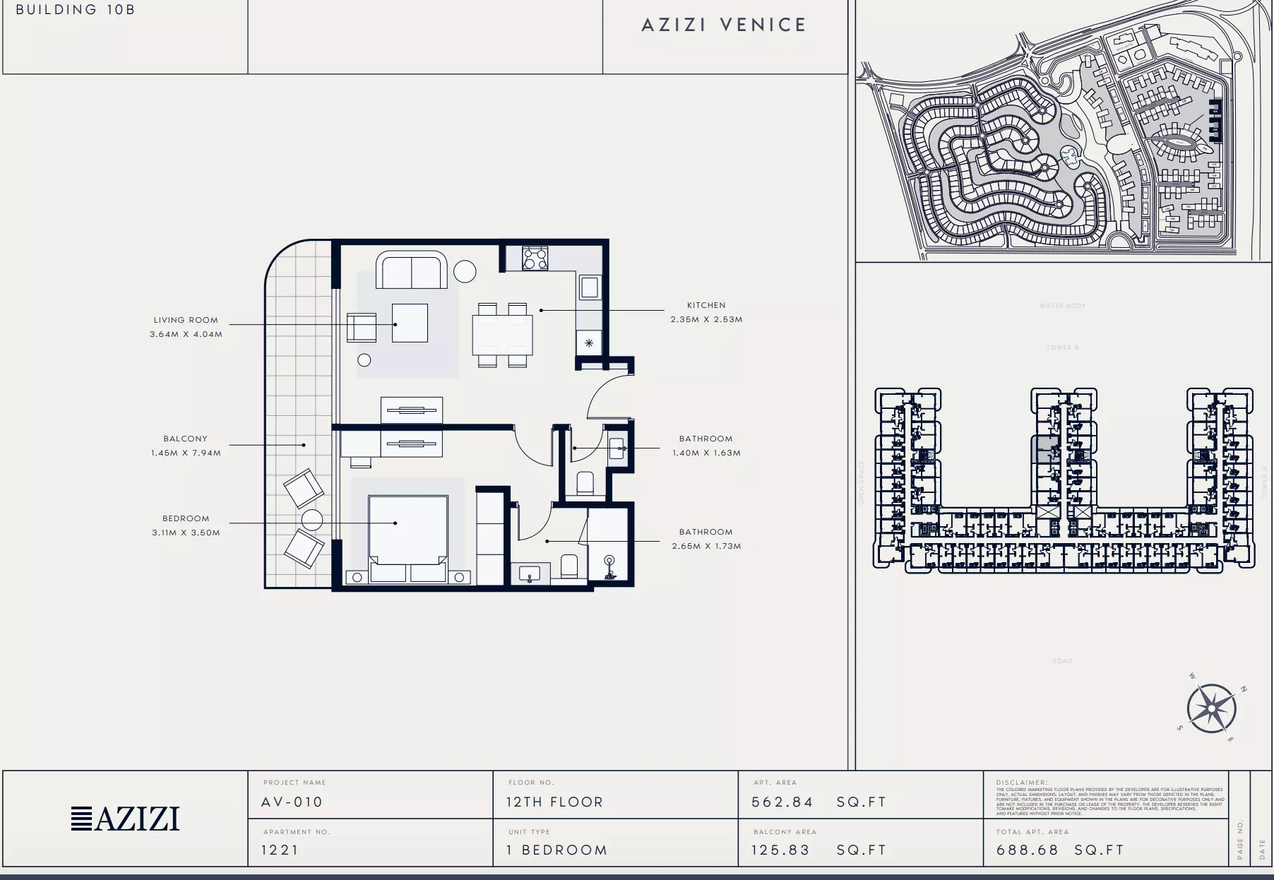 Azizi Venice 10 Type 1221-Building B, 1 bed