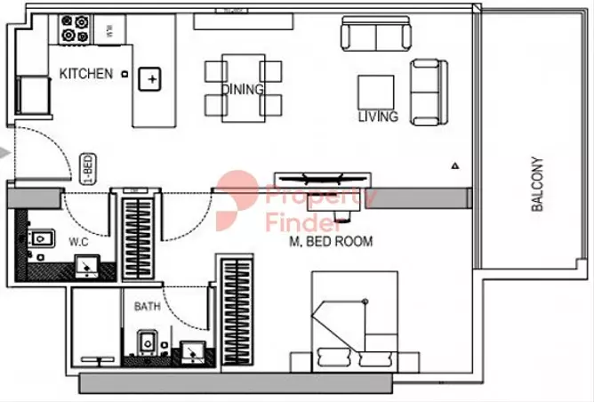 Binghatti Orchid — 1BR floor plan