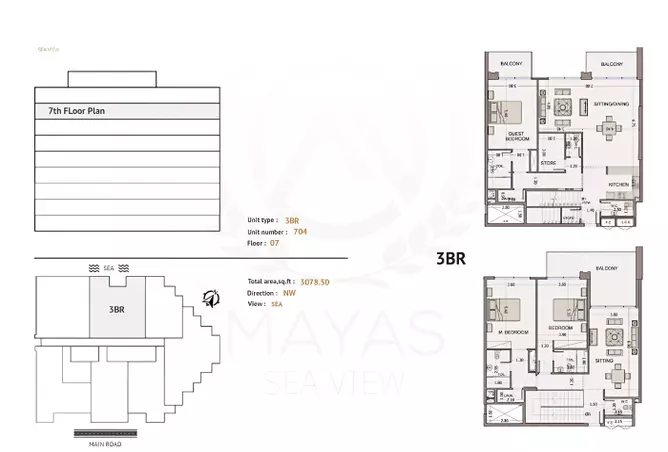 Sea View Residence By Sama Mayas — 3BR floor plan