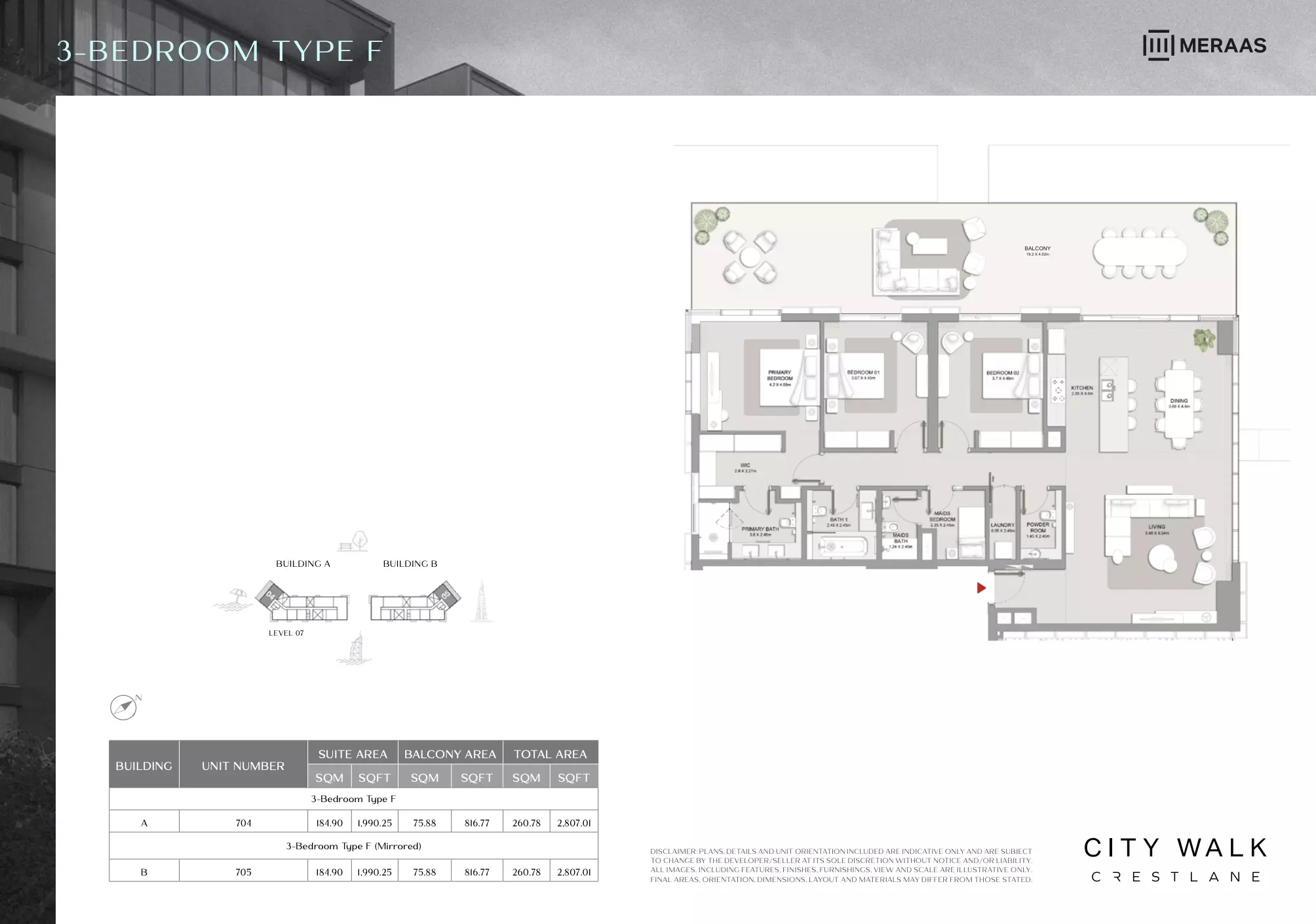 City Walk Crestlane Type F Mirrored - 3 BR, 3 beds