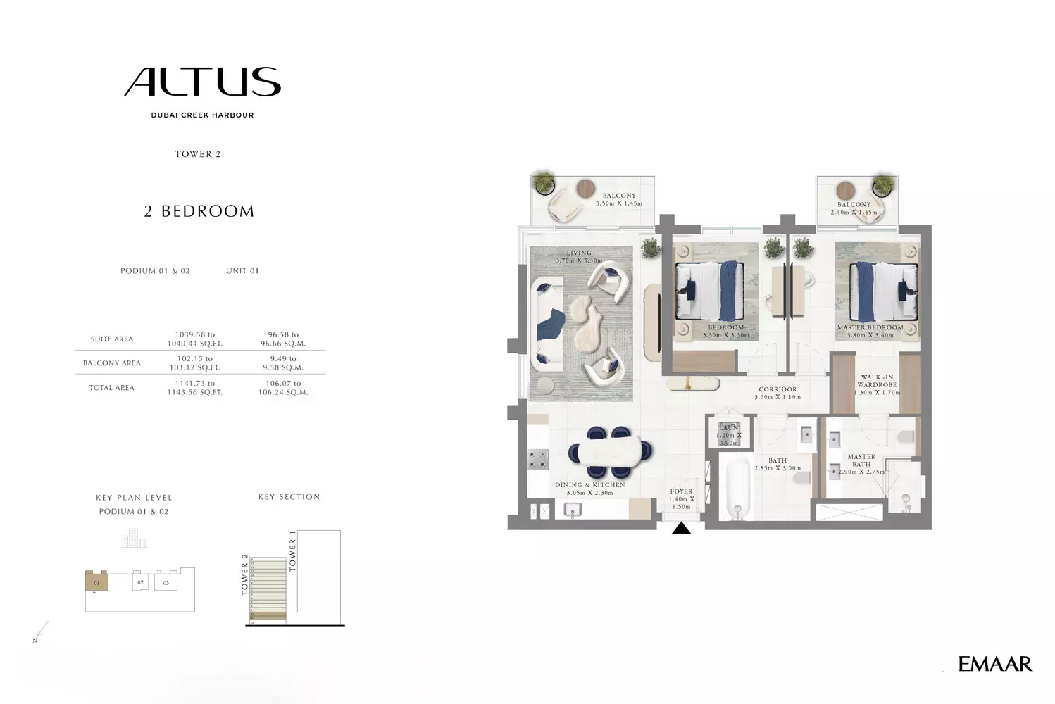 Emaar Altus Type 2-Tower2, 2 beds