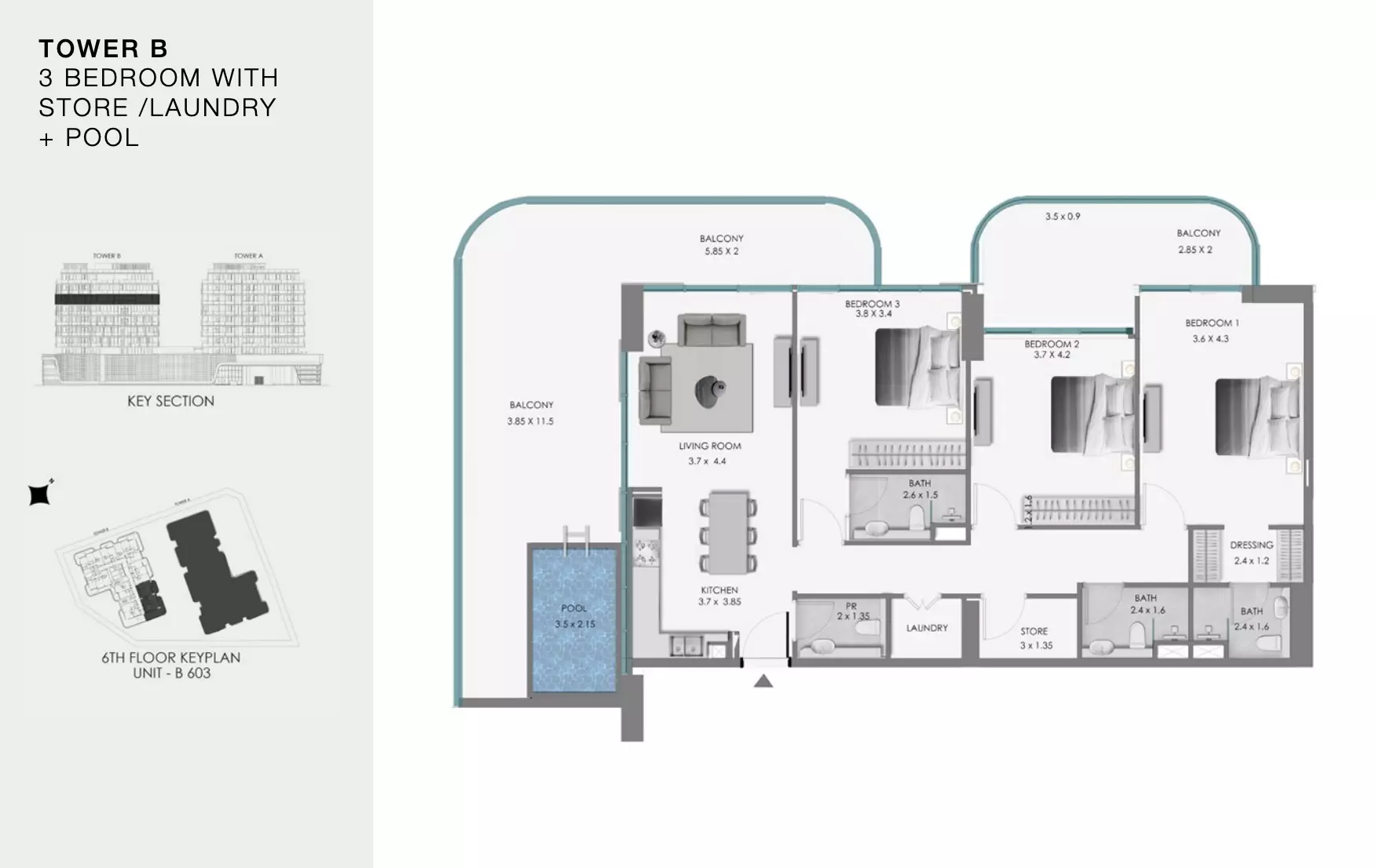 Ocean Bay by Samana Type B306, 3 beds