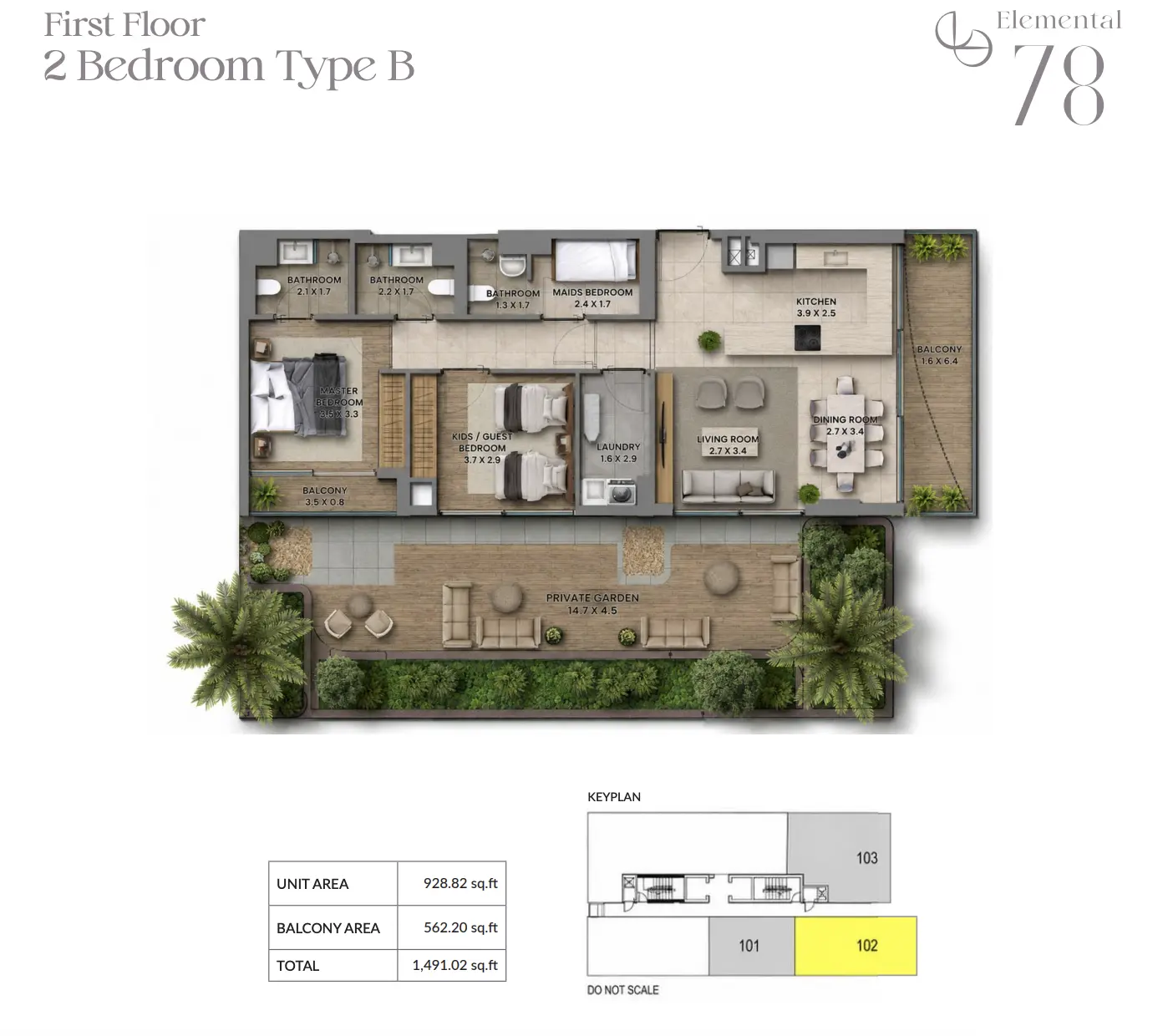 Elemental 78 — 2BR floor plan