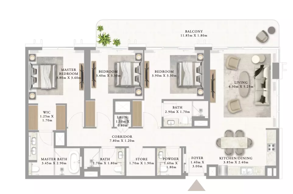 Address Residences Al Marjan Island Building 2 _ Type 4 3bdr, 3 beds