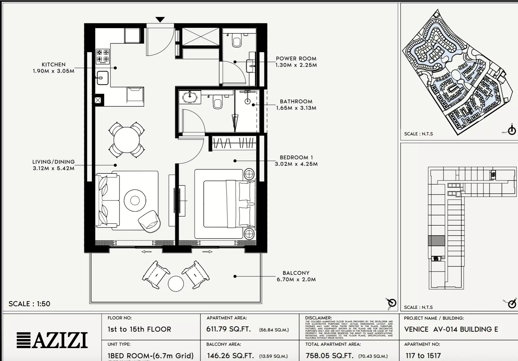 Azizi Venice 14 Type 117-Building E, 1 bed