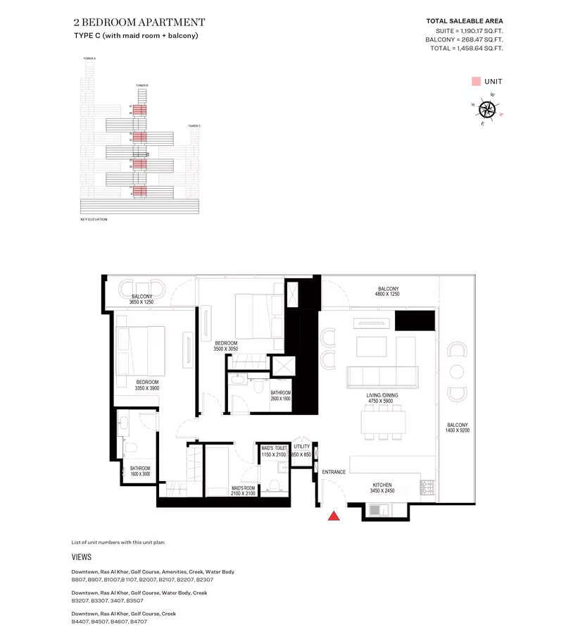 Sobha One Type C-Tower B, 2 beds