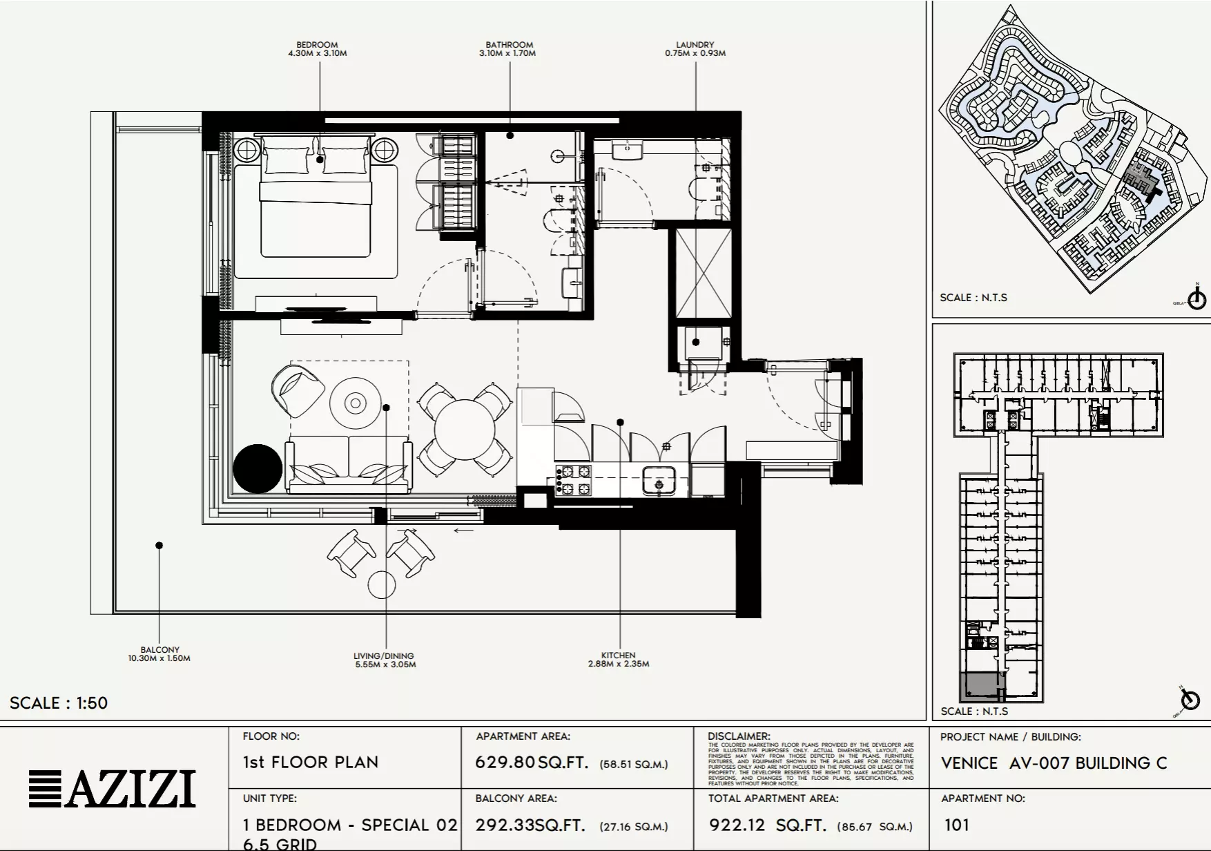 Azizi Venice 7 Type 101-Building C, 1 bed