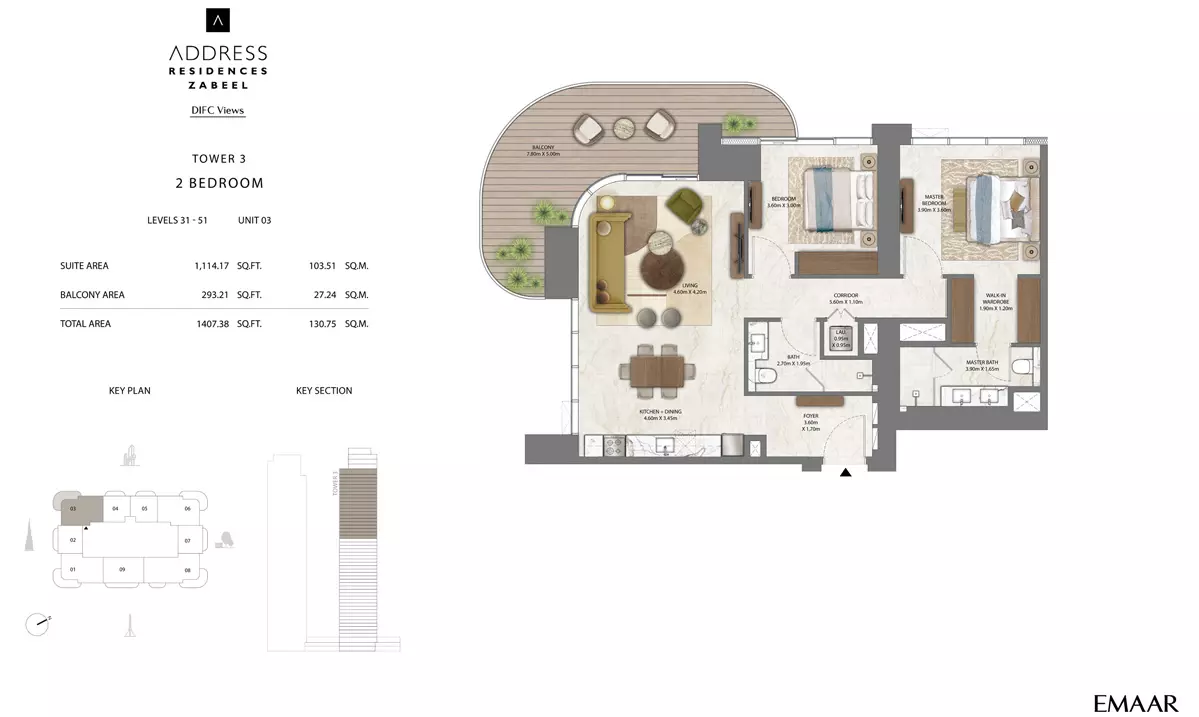 Address Residences Zabeel Type T3-55-5506, 2 beds