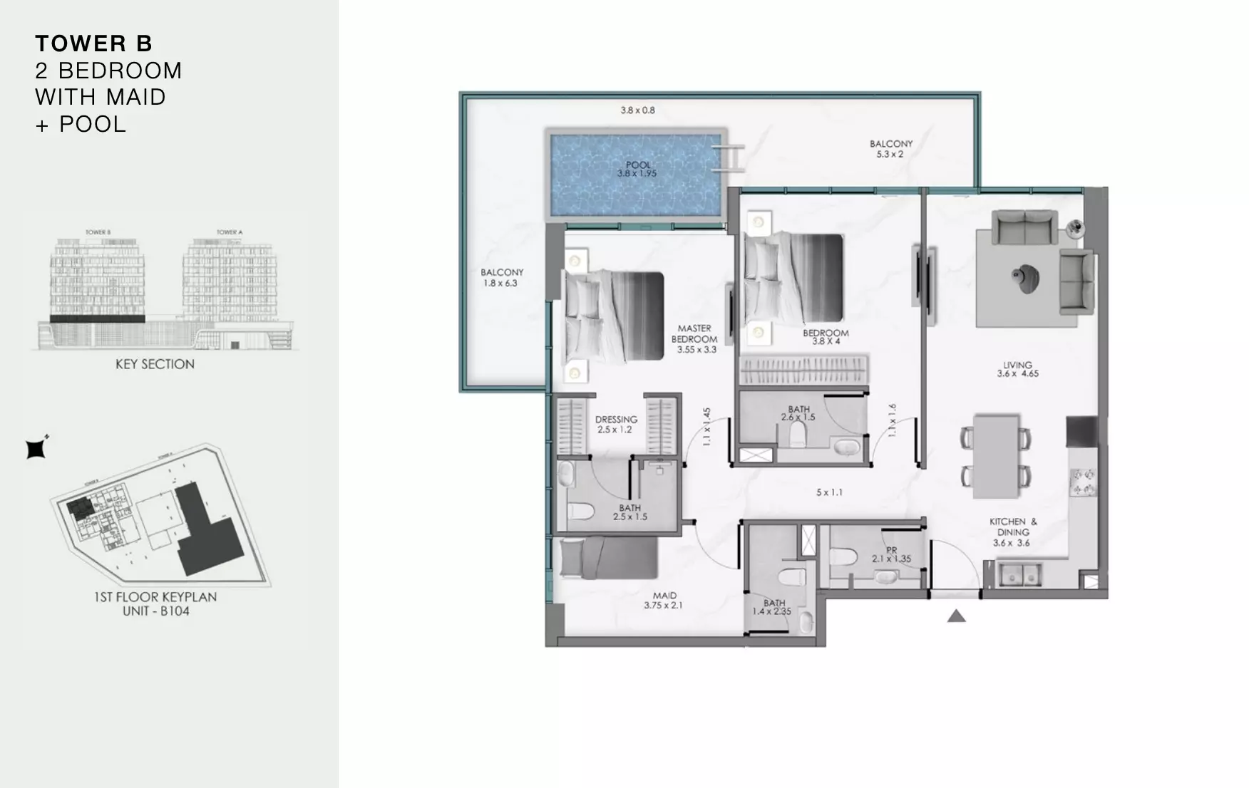 Ocean Bay by Samana Type B104, 2 beds