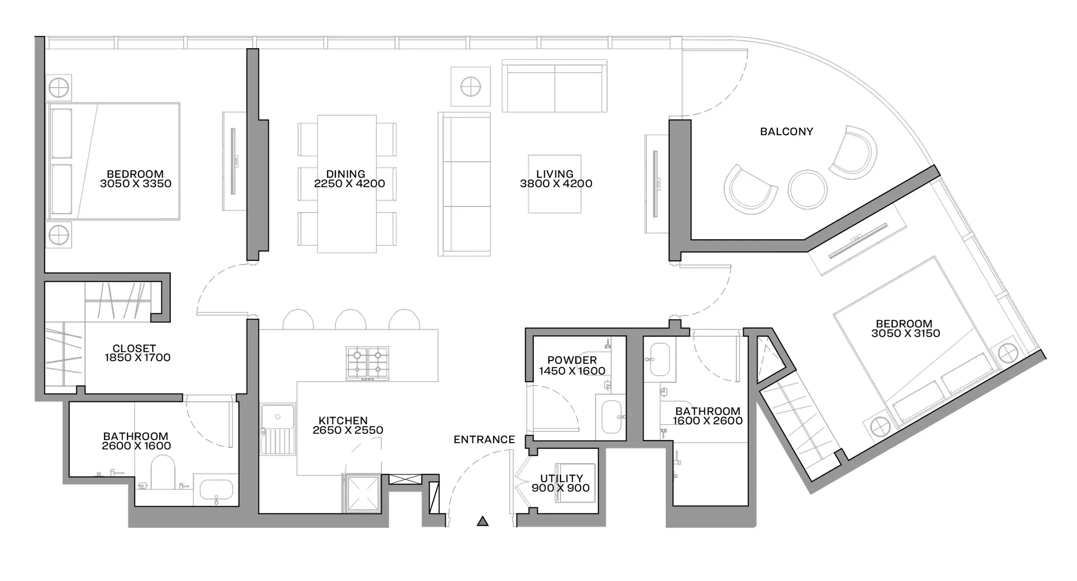 Sobha Coraline Beach Residences — 2BR floor plan
