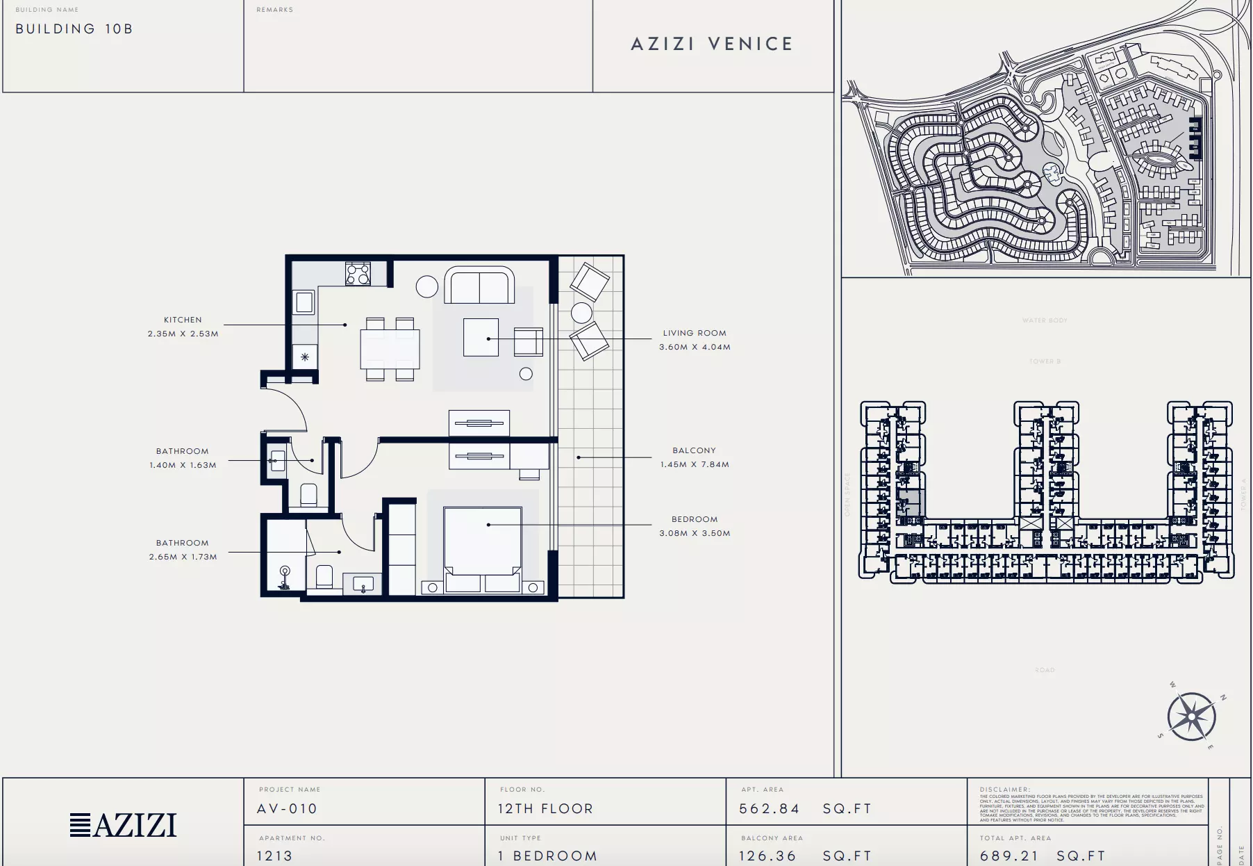 Azizi Venice 10 Type 1213-Building B, 1 bed