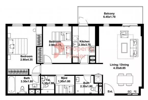 Midtown Noor Type-B Level-1 Building 7., 2 beds