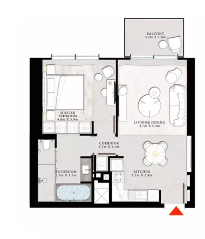 The St. Regis Residences, Downtown Dubai — 1BR floor plan