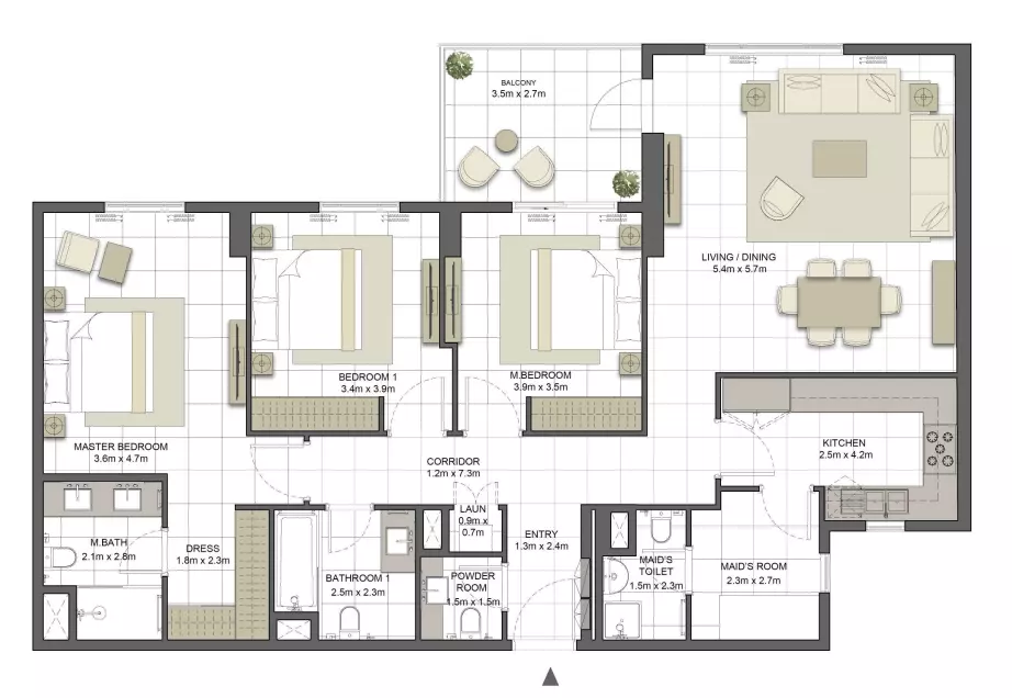 Crystal Residences Tower 2 - Type 3A-3, 3 beds