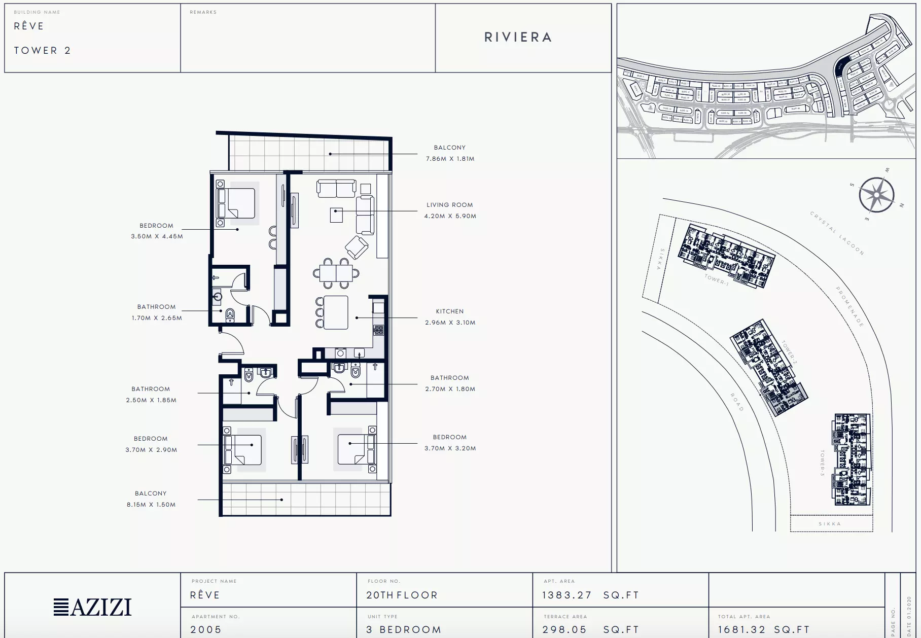 Azizi Riviera Reve Type 2005-Tower 2, 3 beds
