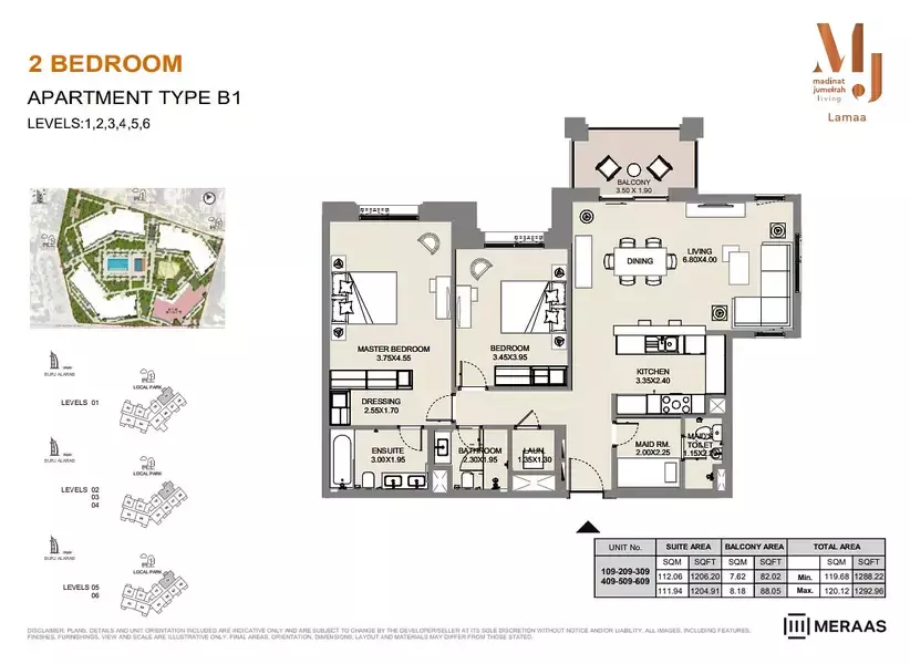 Lamaa Mjl Building 3 - Type B1 - Unit 109, 209, 309, 409, 509, 609, 2 beds