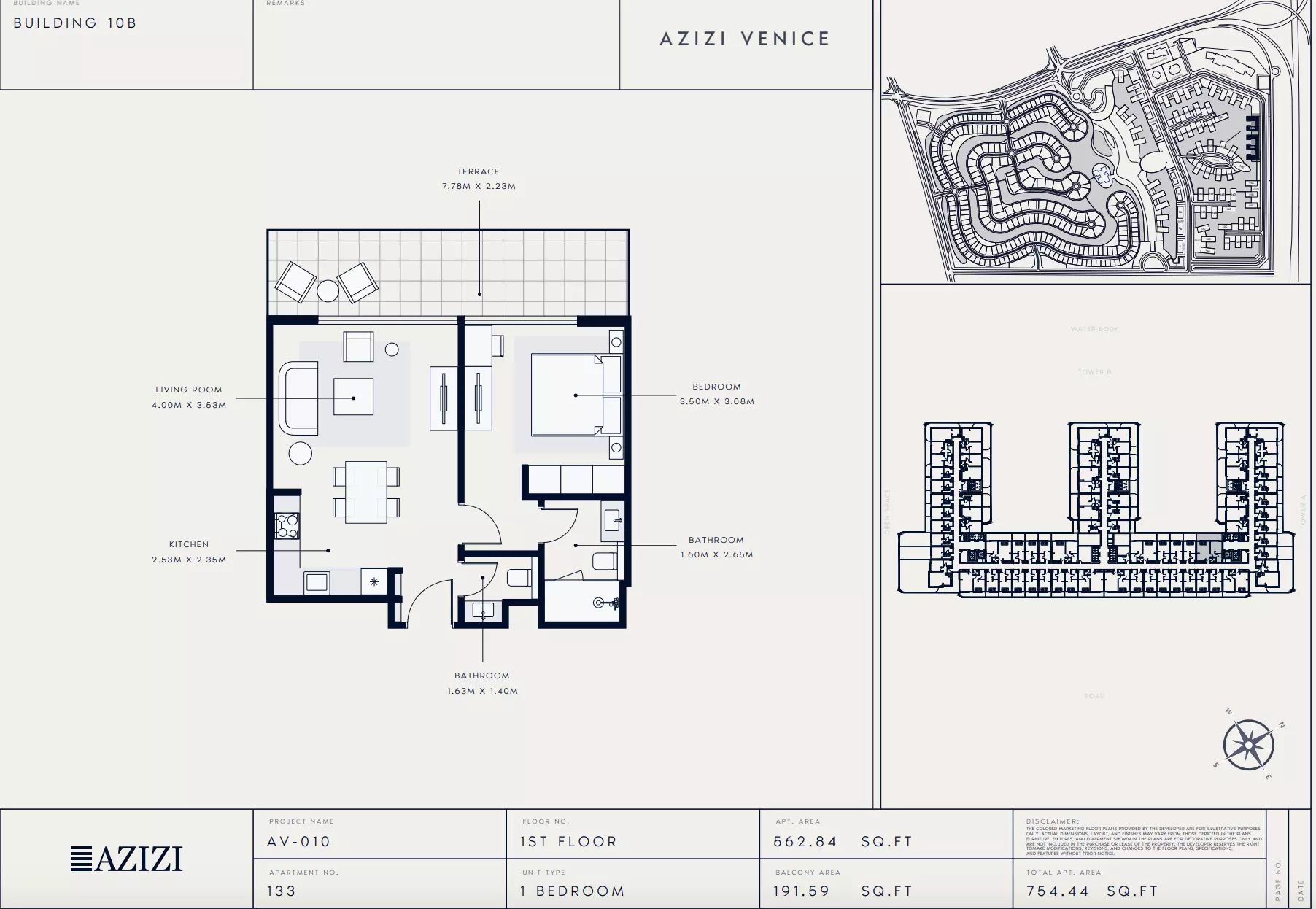 Azizi Venice 10 Type 133-Building B, 1 bed