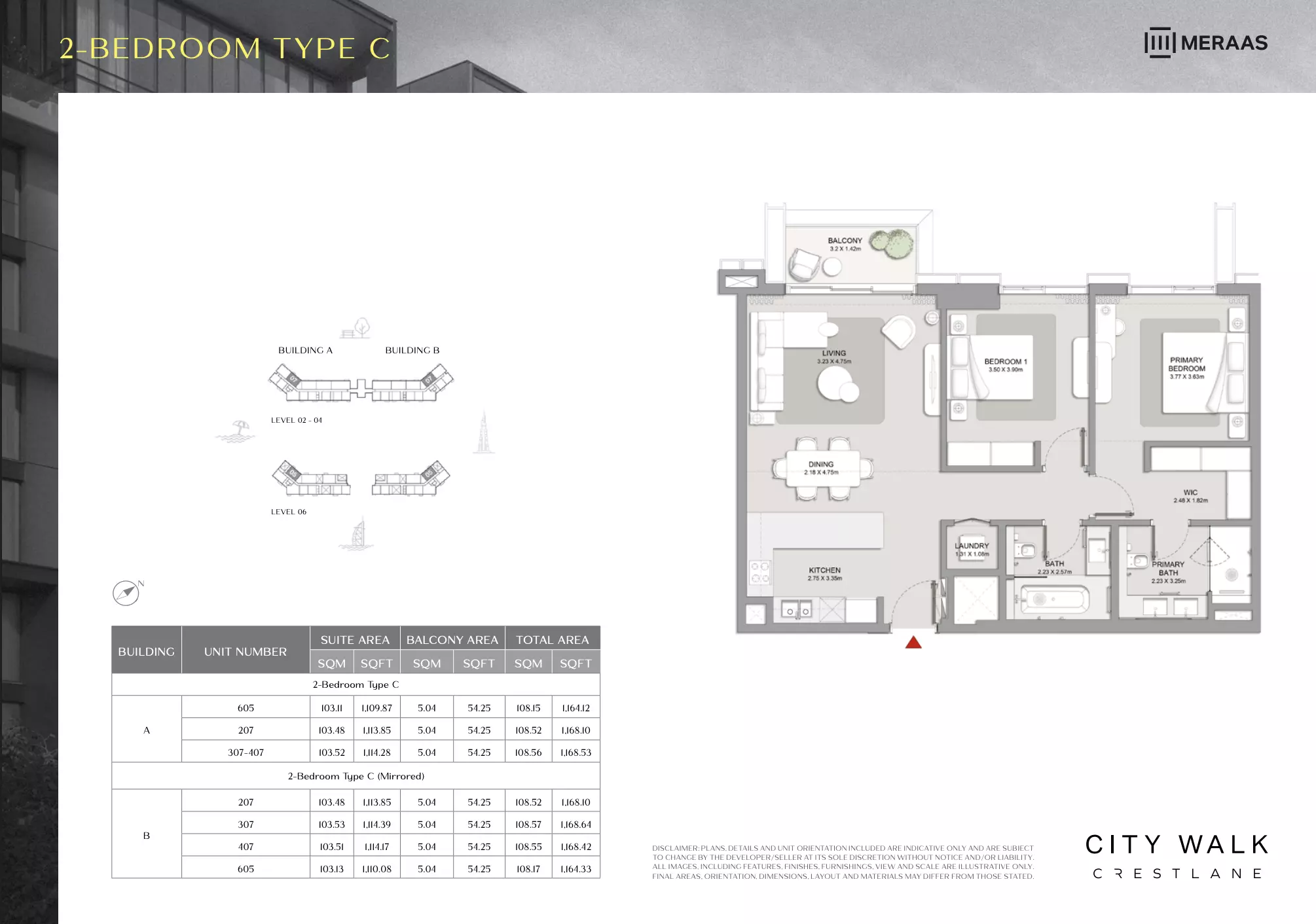 City Walk Crestlane Type C Mirrored - 2 BR, 2 beds