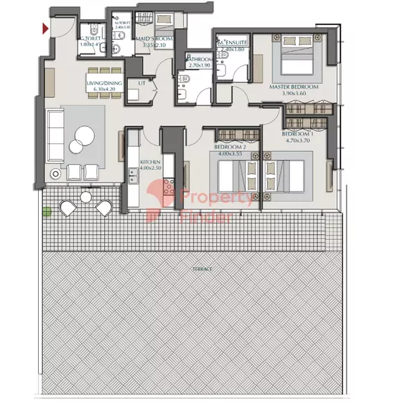 Park Views Residences Tower B-Type 1A - 3, 3 beds