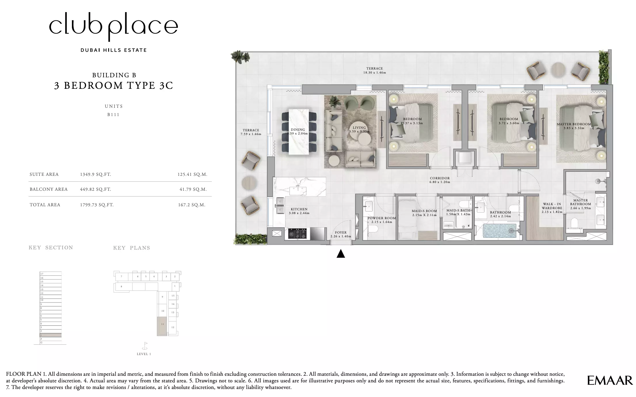 Club Place Building B - Type 3C, 3 beds