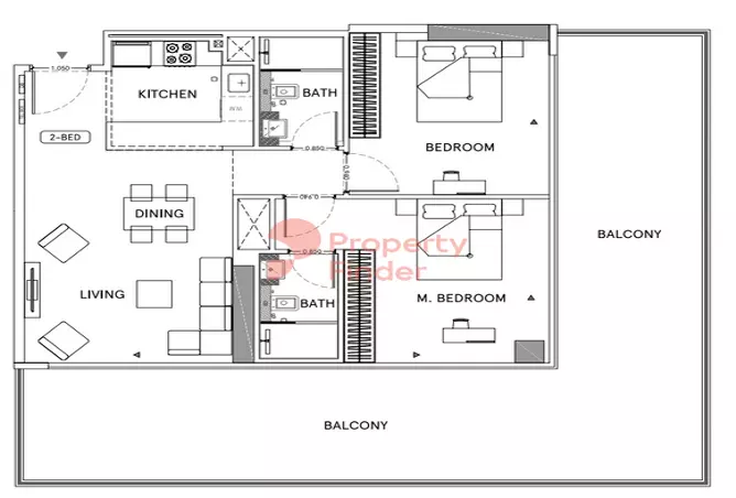 Binghatti Lavender — 2BR floor plan