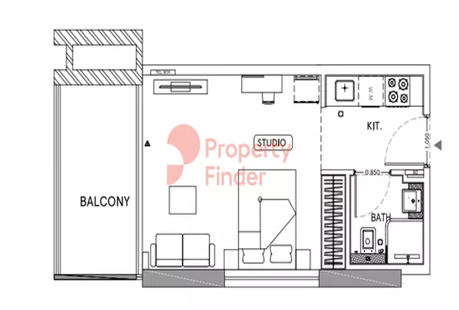 Binghatti Lavender — Studio floor plan
