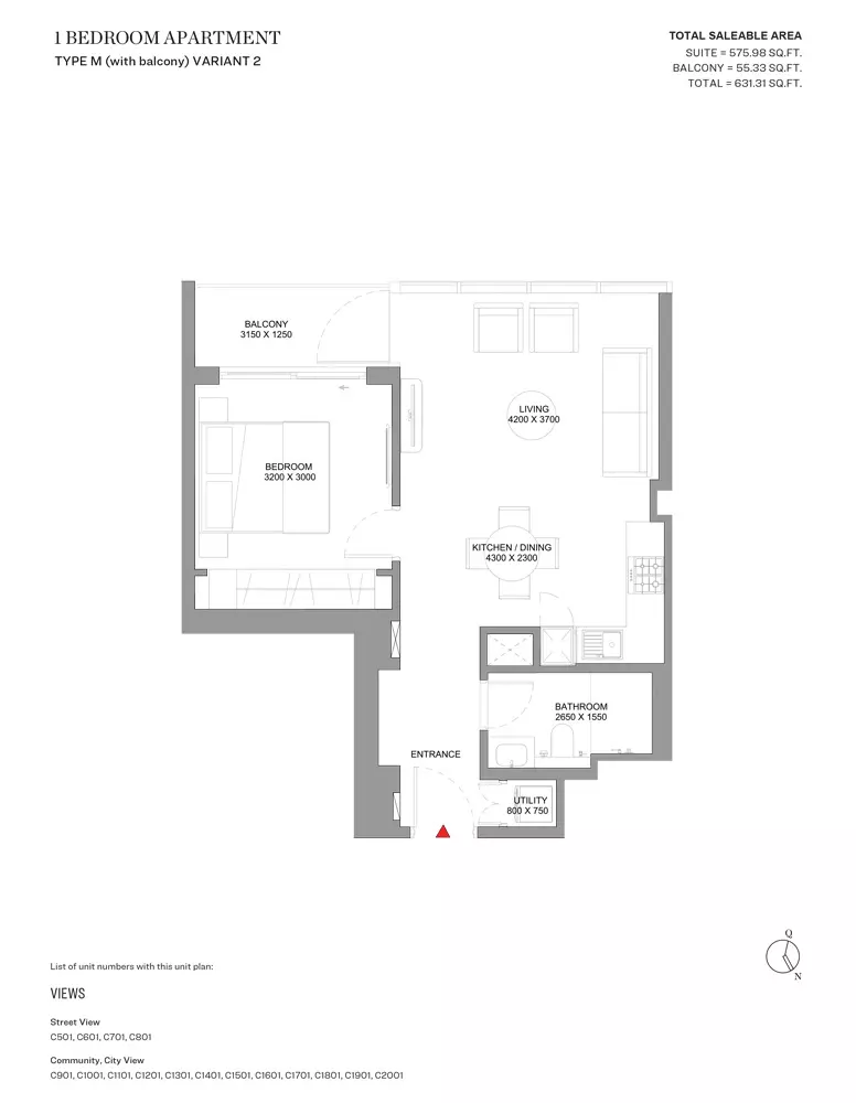 Sobha Orbis Type M-Variant 2-Tower C, 1 bed