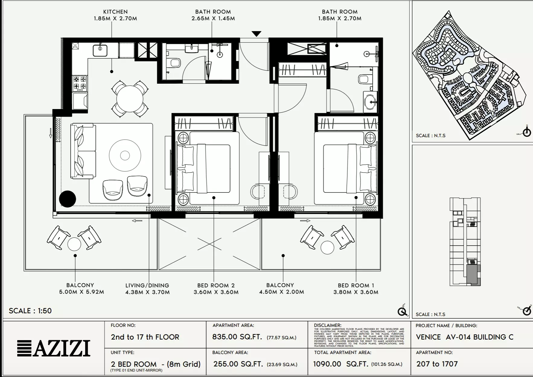 Azizi Venice 14 Type 207-Building C, 2 beds
