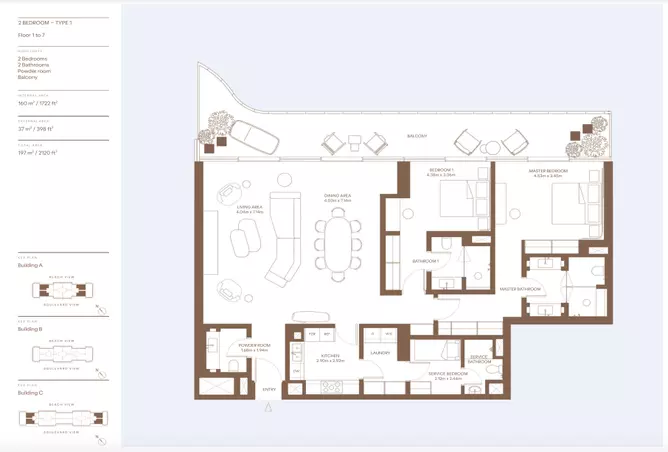Dubai Harbour Residences (Area 1) — 2BR floor plan