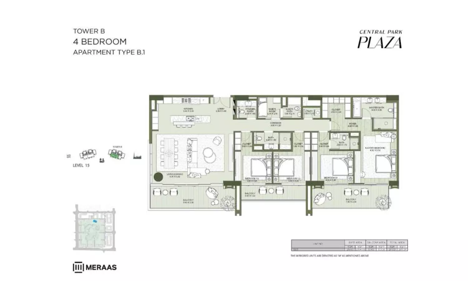 Central Park Plaza Tower B -Type B1, 4 beds
