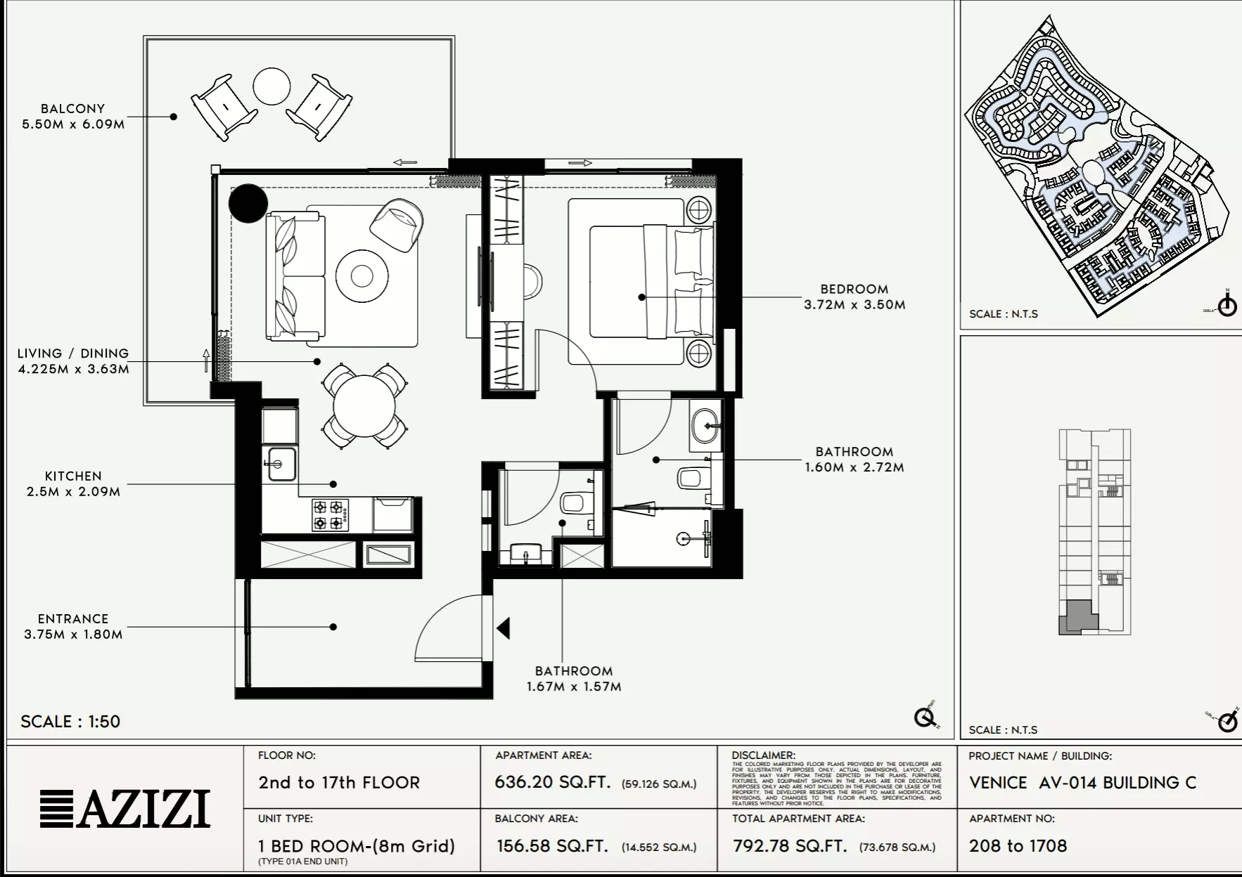 Azizi Venice 14 Type 208-Building C, 1 bed