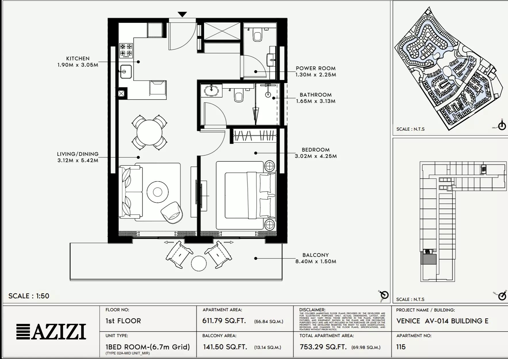 Azizi Venice 14 Type 114-Building E, 1 bed