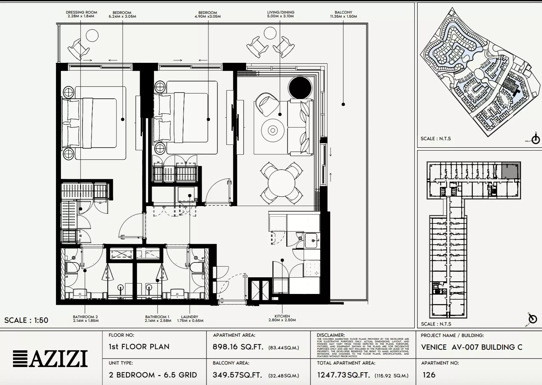 Azizi Venice 7 Type 126-Building C, 2 beds