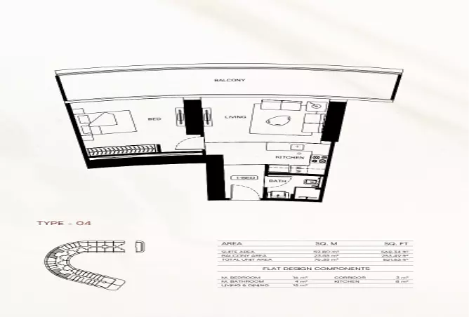 Binghatti Flare 01 — 1BR floor plan