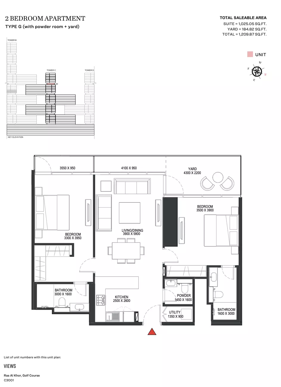 Sobha One Type G | Tower C, 2 beds