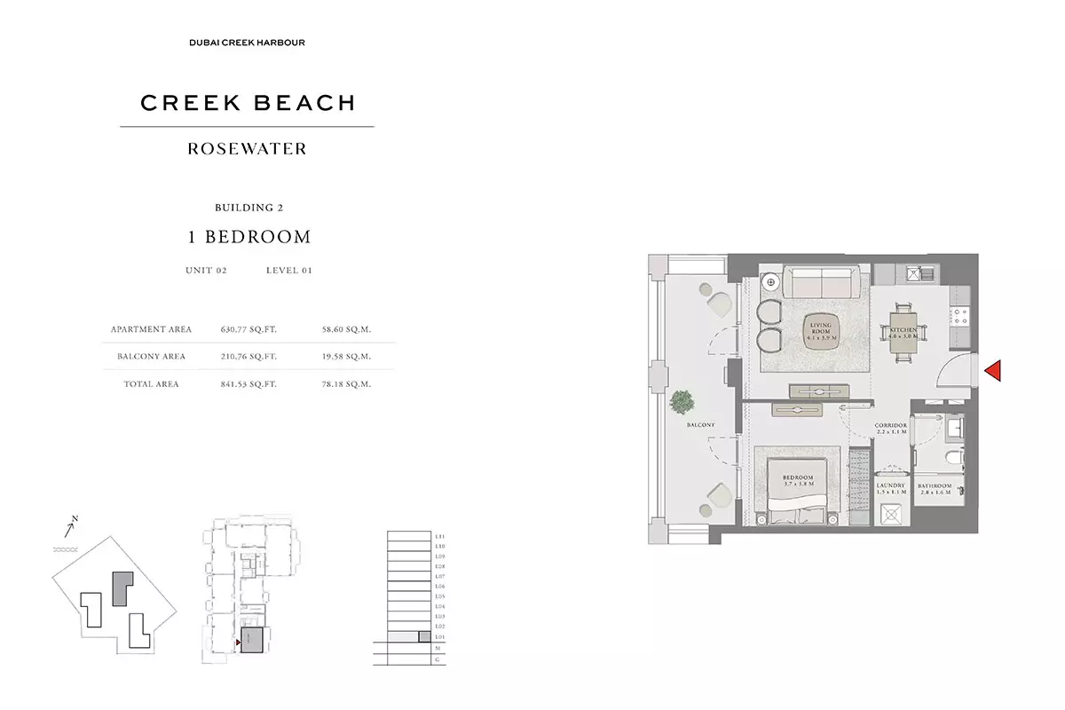 Creek Beach Rosewater B2-Type C, 1 bed