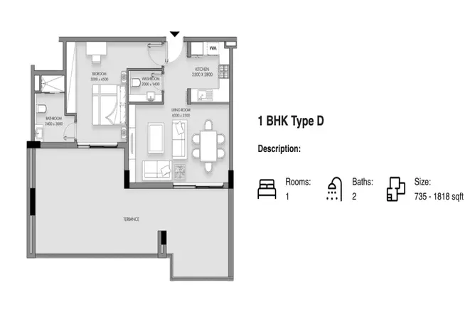 Cavara Circle — 1BR floor plan