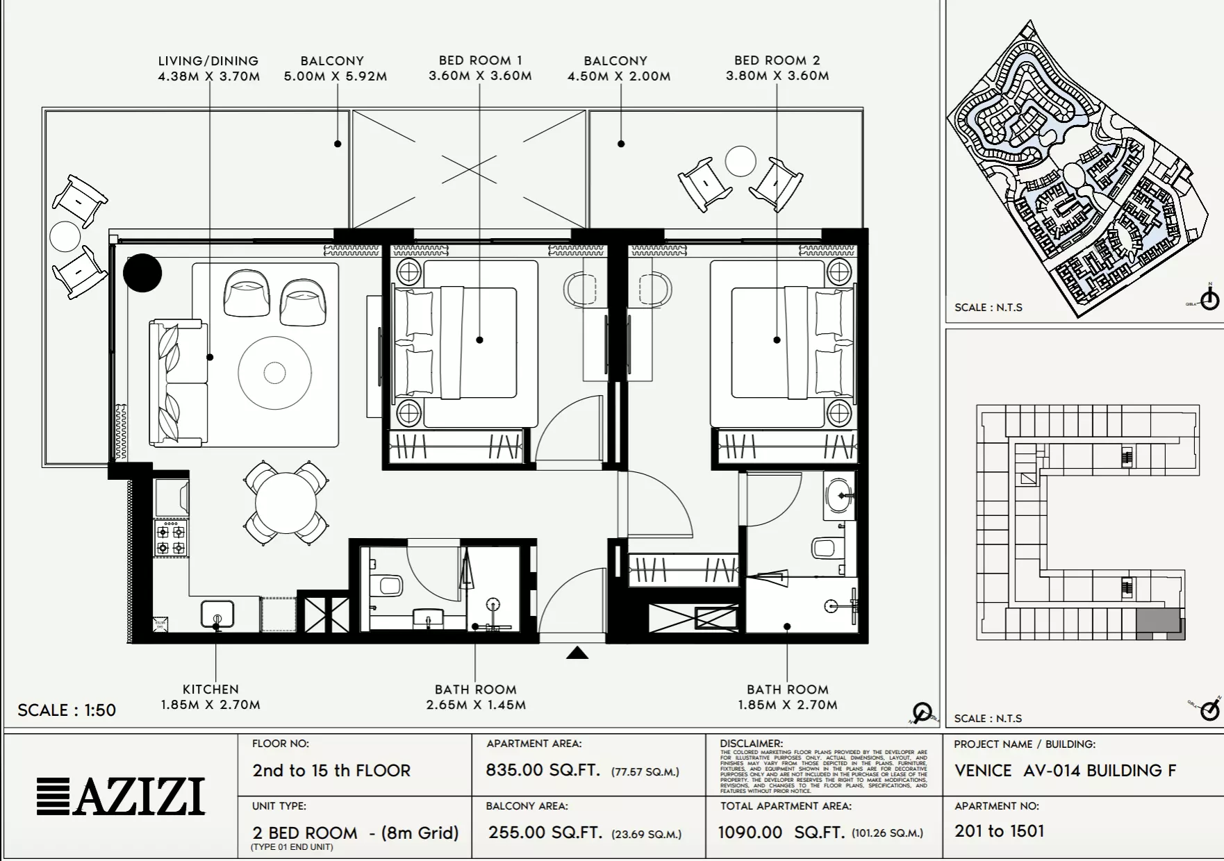 Azizi Venice 14 Type 201-Building F, 2 beds