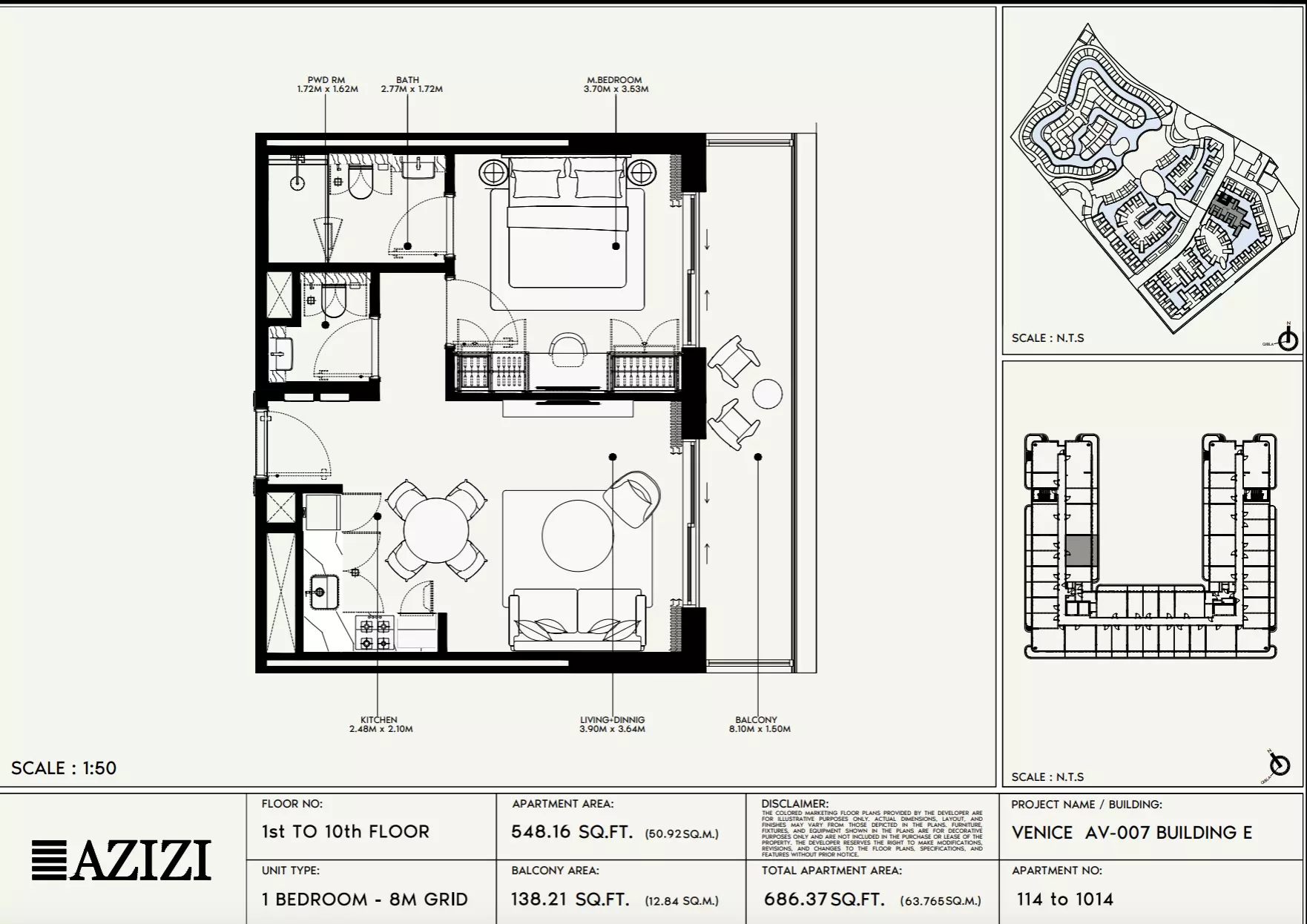 Azizi Venice 7 Type 114-Building E, 1 bed