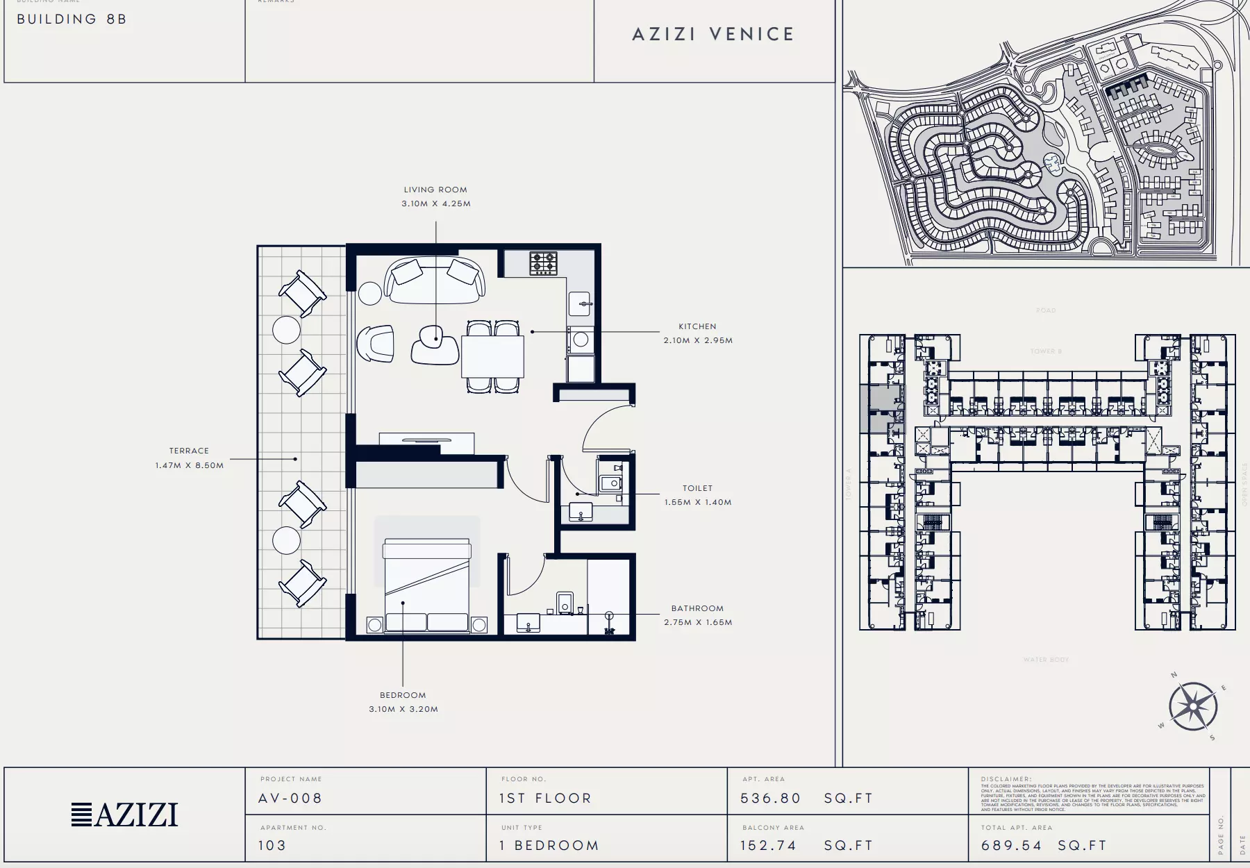 Azizi Venice 8 Type 103-Building B, 1 bed