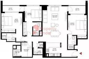 Crest Grande Tower C _ Type B (with maid room + 2 balconies), 3 beds